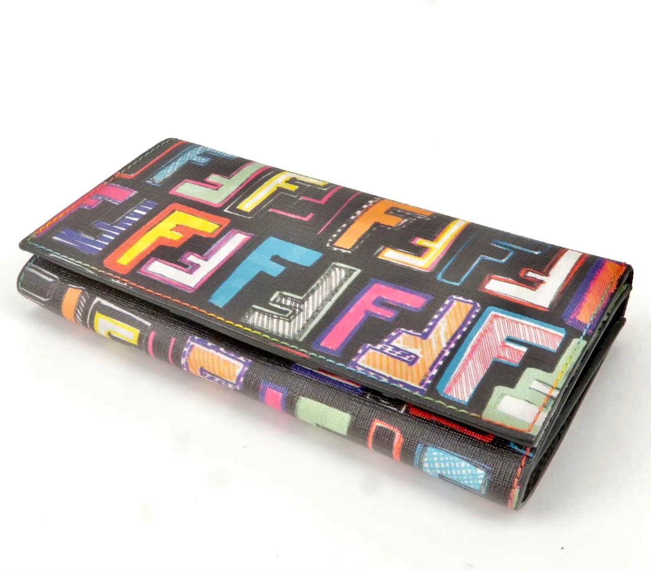 FENDI ZUCCA FF SPALMATI MULTICOLOR CONTINENTAL WALLET