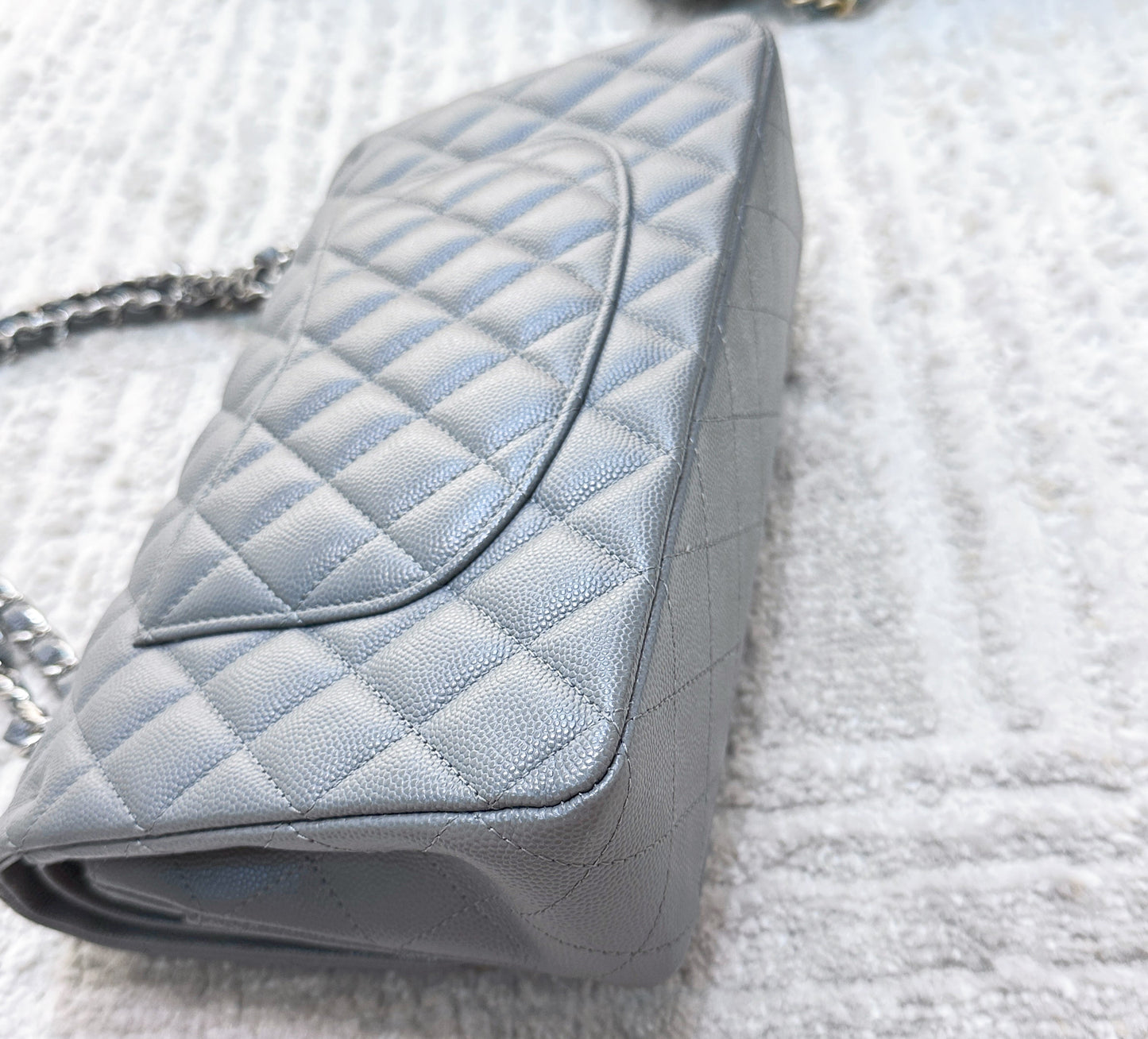 CHANEL Caviar Quilted Medium Double Flap Grey