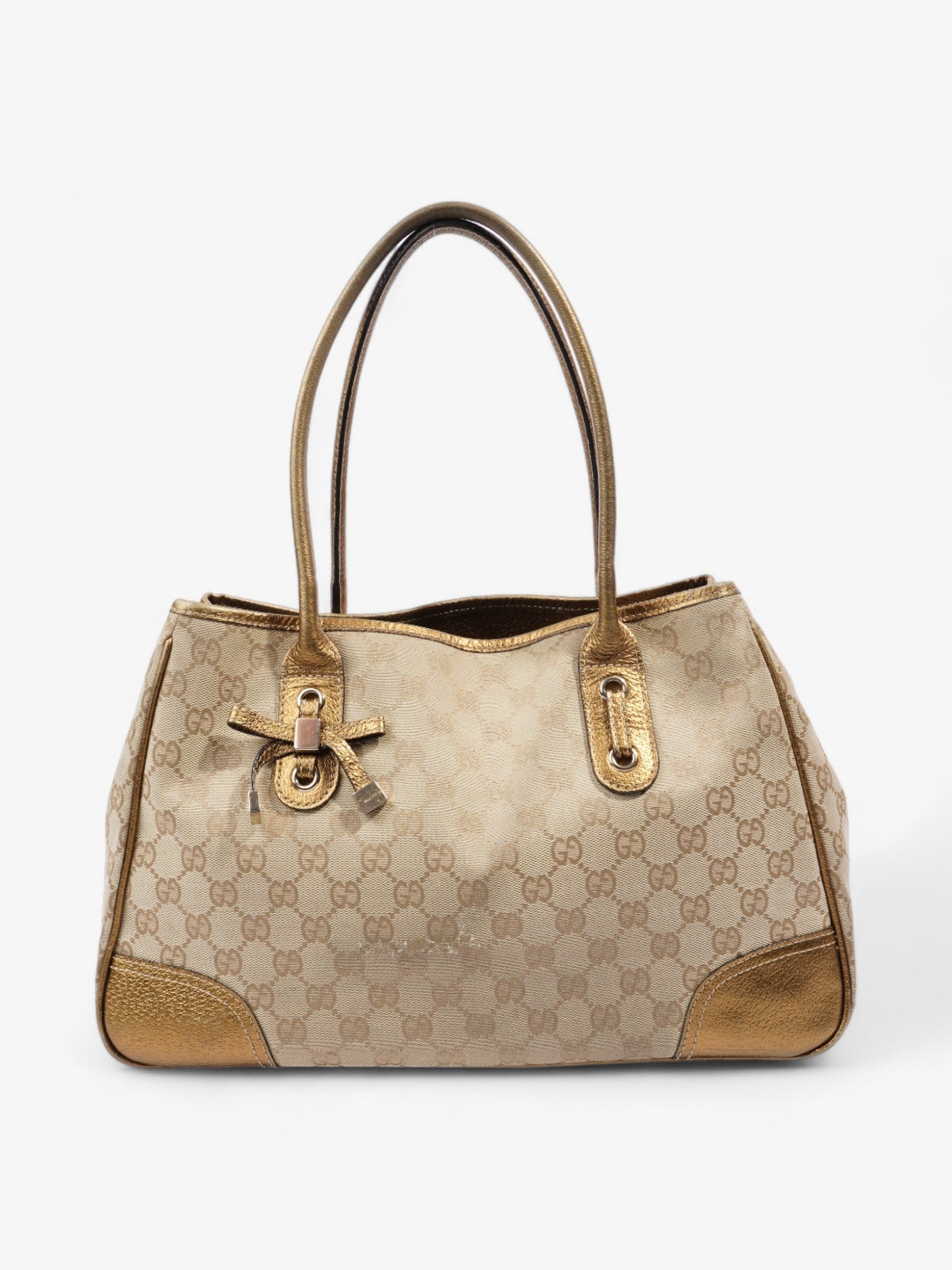Gucci Princy Tote Beige And Ebony GG Supreme / Gold Canvas Medium