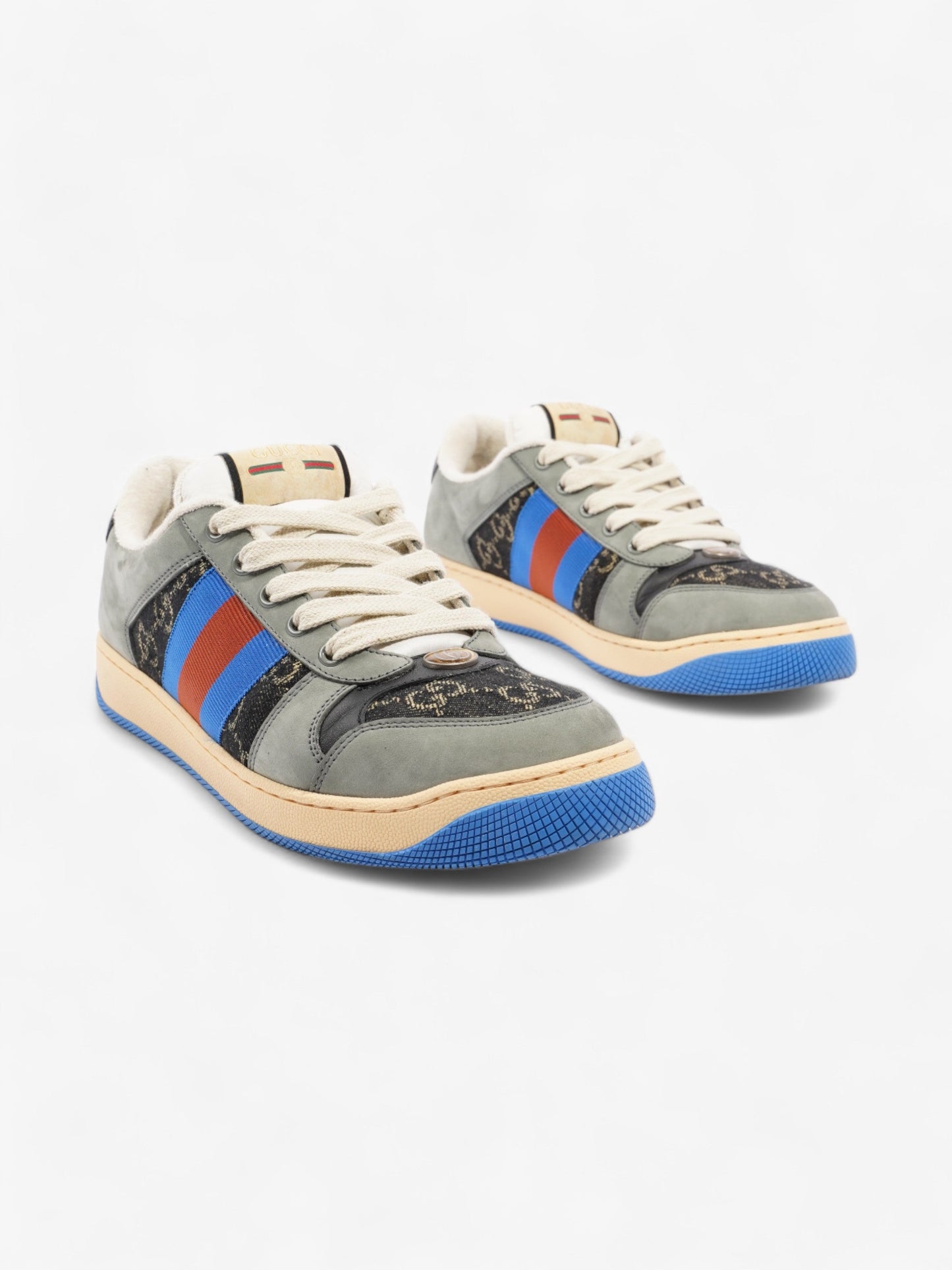 Gucci Screener Sneakers Black Monogram / Grey / Blue Canvas EU 41 UK 7