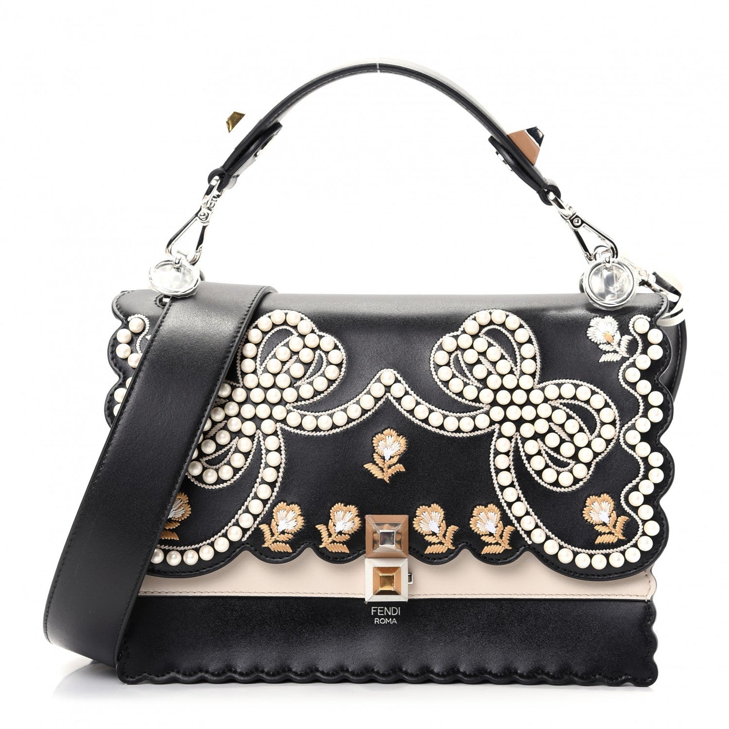 FENDI Camellia & Pearl Bow Kan I Flap Bag