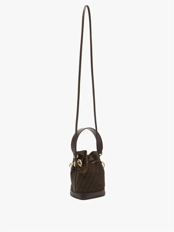 FENDI FF MINI SUEDE AND LEATHER MON TRÉSOR BUCKET BAG