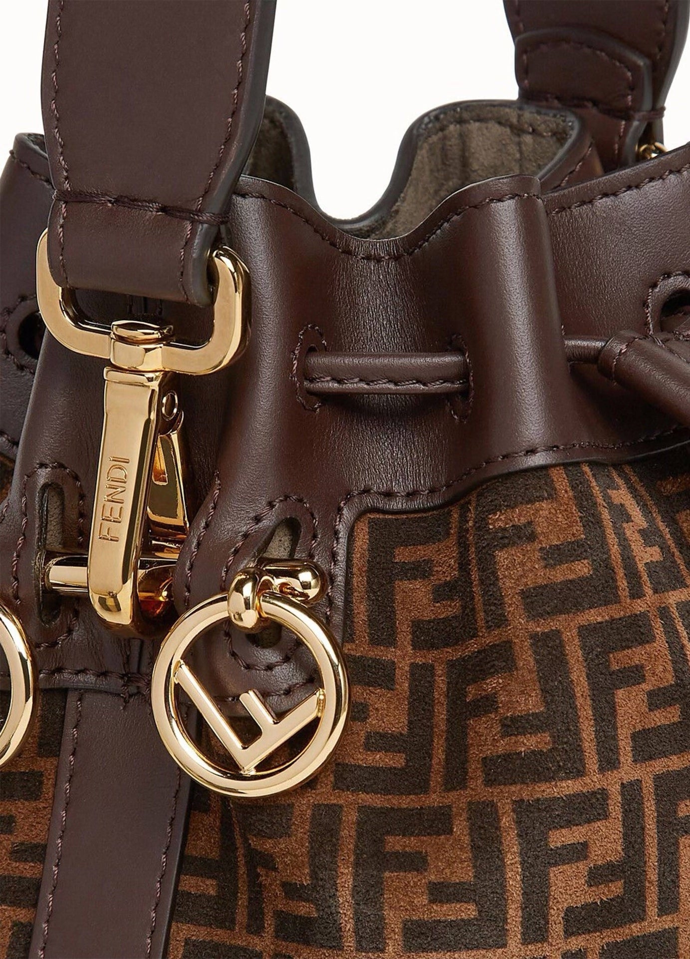 FENDI FF MINI SUEDE AND LEATHER MON TRÉSOR BUCKET BAG