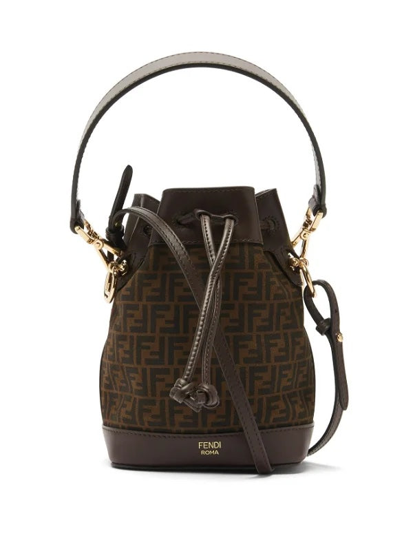 FENDI FF MINI SUEDE AND LEATHER MON TRÉSOR BUCKET BAG