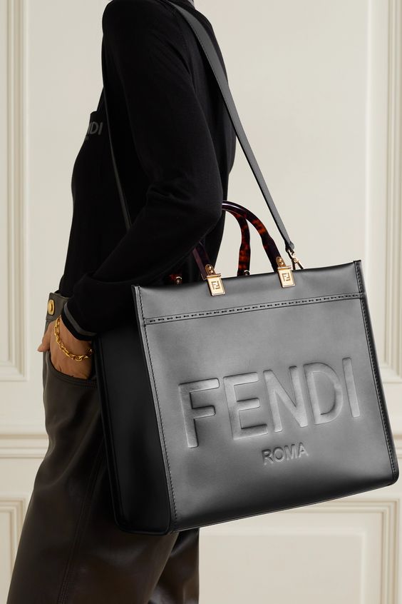 FENDI LEATHER SUNSHINE MEDIUM SHOPPER TOTE BAG