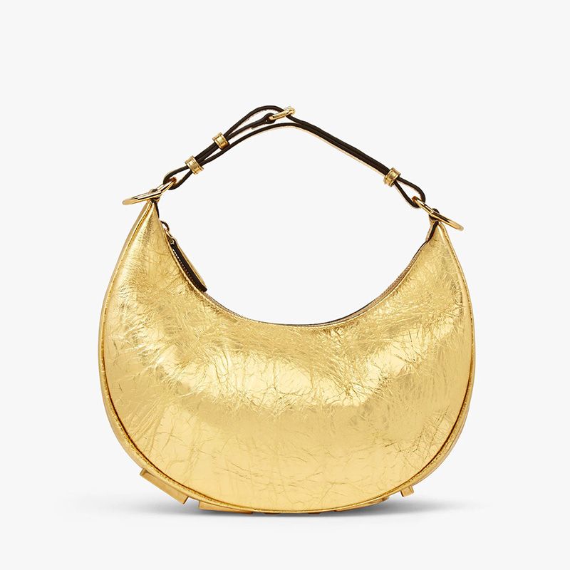 FENDI SMALL FENDIGRAPHY CALF GOLD HOBO BAG