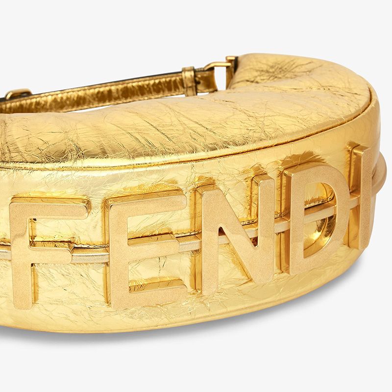 FENDI SMALL FENDIGRAPHY CALF GOLD HOBO BAG