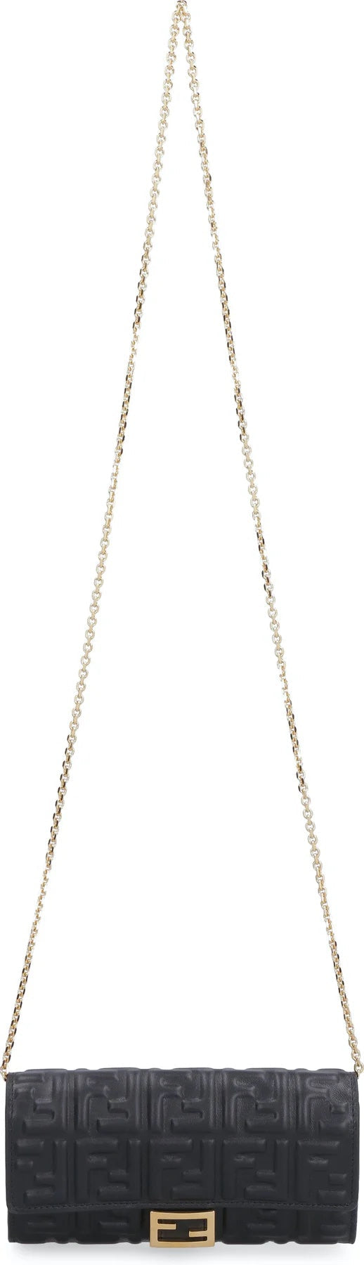 FENDI FF BAGUETTE EMBOSSED LEATHER SHOULDER BAG WALLET ON A CHAIN