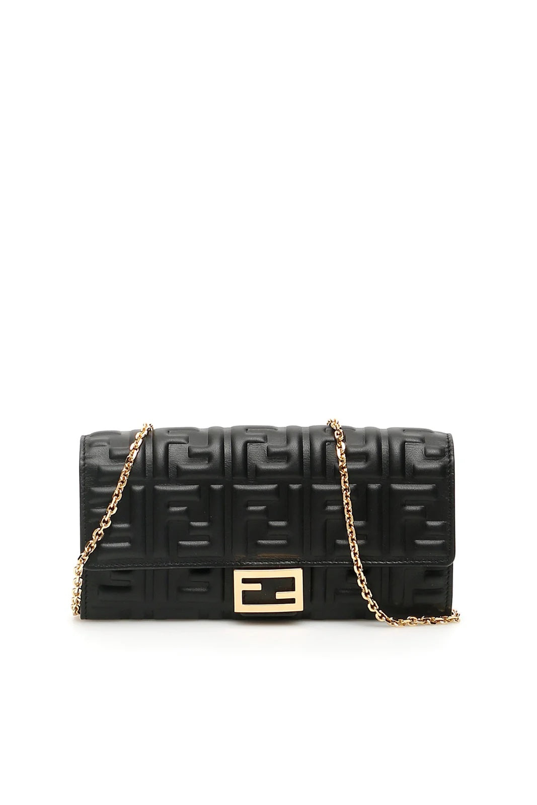 FENDI FF BAGUETTE EMBOSSED LEATHER SHOULDER BAG WALLET ON A CHAIN