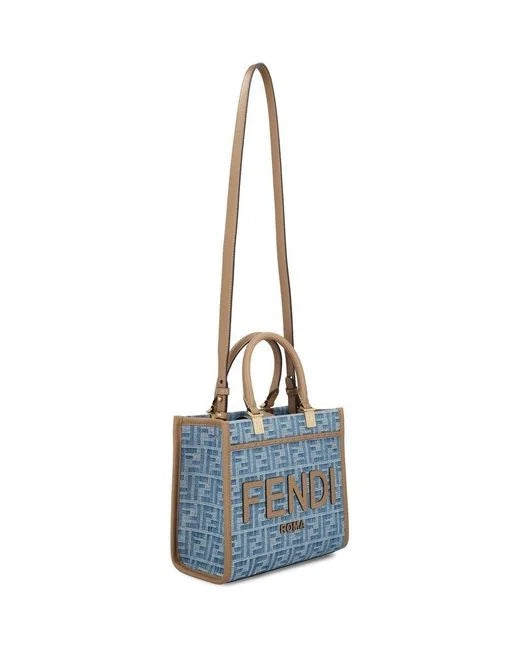 FENDI SUNSHINE FF DENIM SMALL SHOPPER TOTE BAG