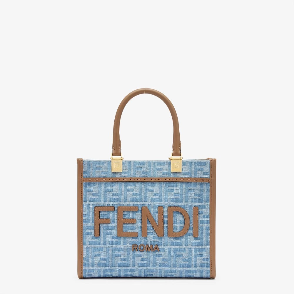 FENDI SUNSHINE FF DENIM SMALL SHOPPER TOTE BAG