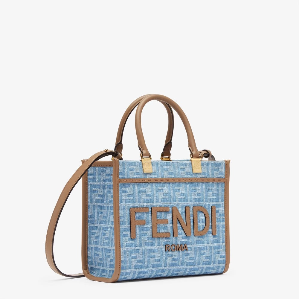 FENDI SUNSHINE FF DENIM SMALL SHOPPER TOTE BAG