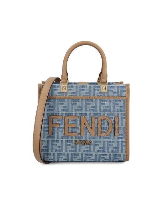 FENDI SUNSHINE FF DENIM SMALL SHOPPER TOTE BAG