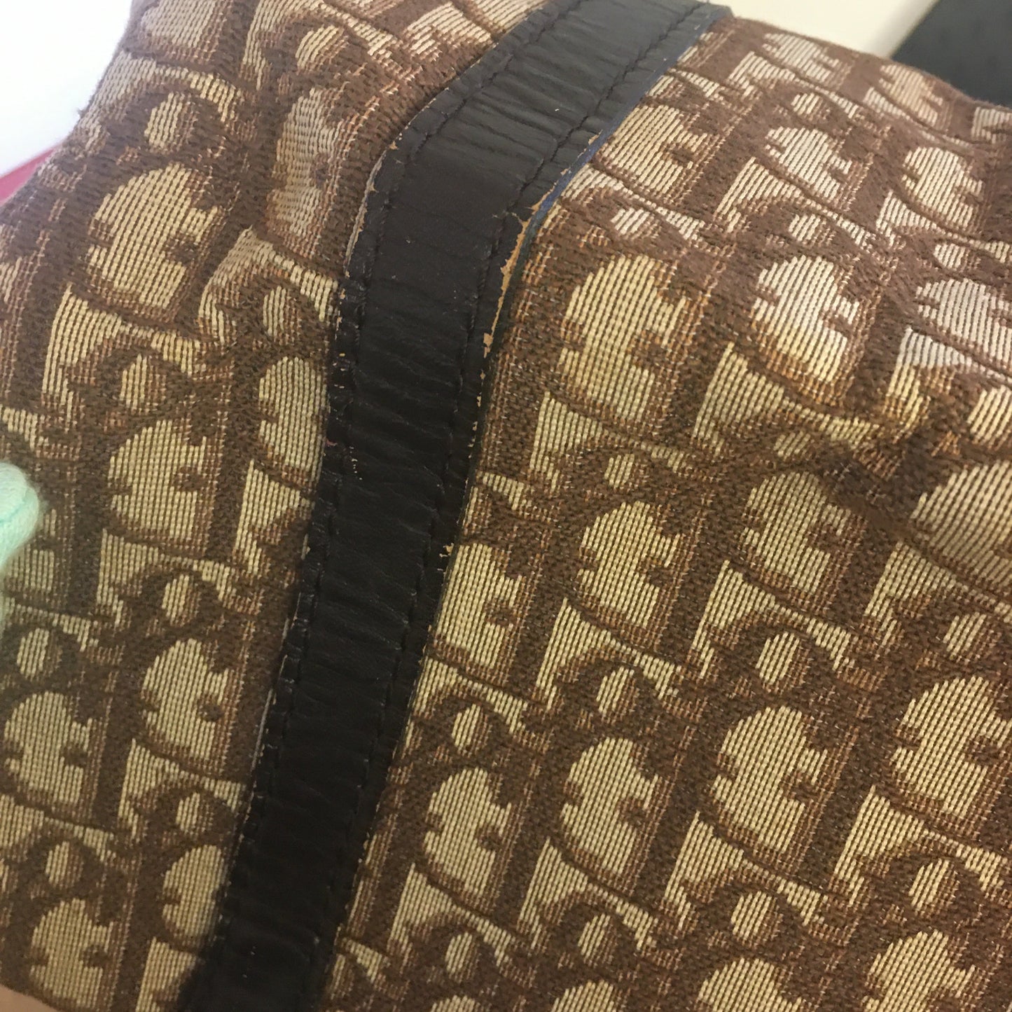 CHRISTIAN DIOR Bowling Handbag in Beige Fabric