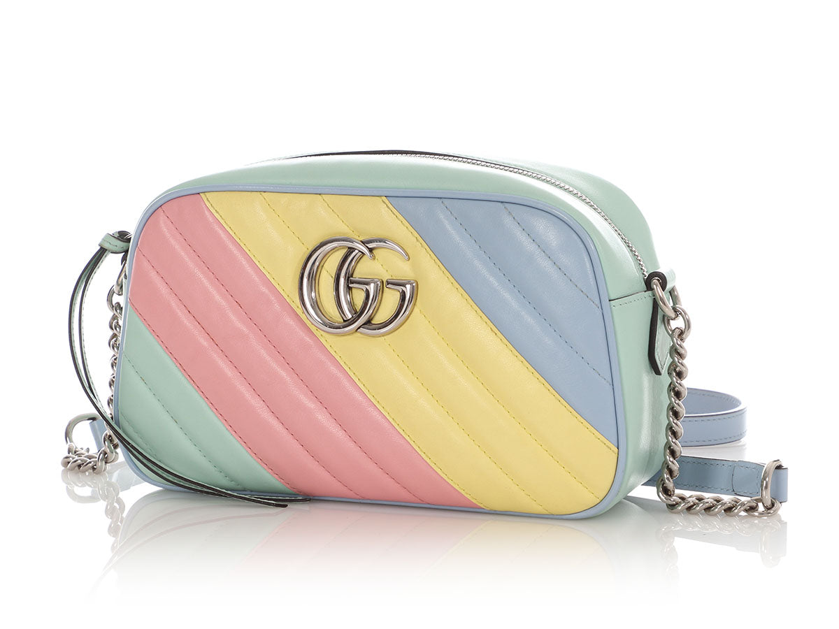 Gucci Small Pastel Diagonal Quilt GG Marmont Camera Bag