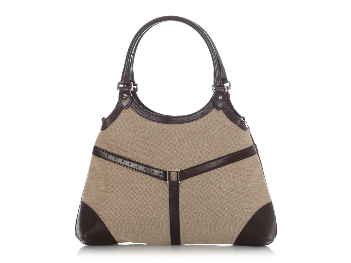 Gucci Beige and Brown Web Canvas Reins Shoulder Bag