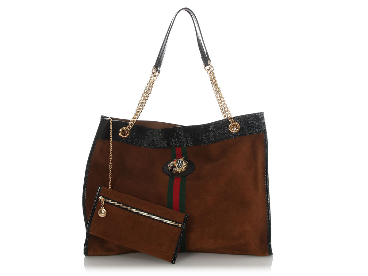 Gucci Large Brown Suede Calfskin Rajah Chain Tote