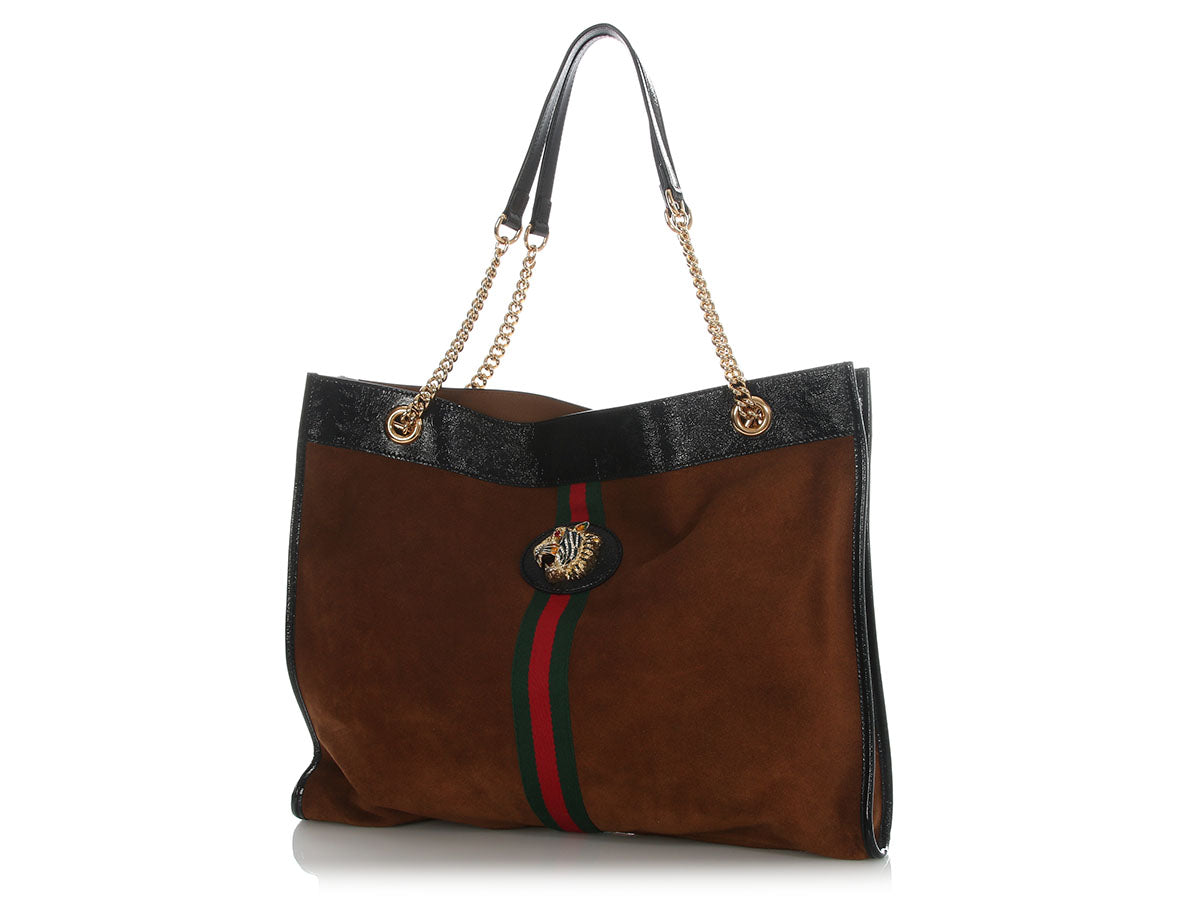 Gucci Large Brown Suede Calfskin Rajah Chain Tote