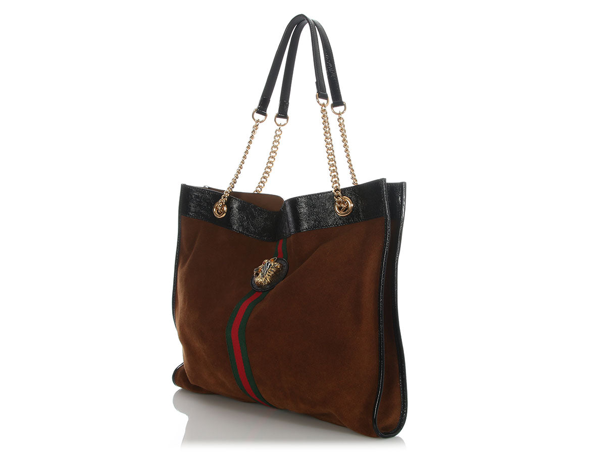 Gucci Large Brown Suede Calfskin Rajah Chain Tote