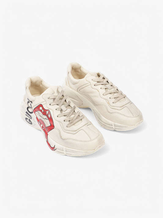 Gucci Rhyton 'Lips' Sneakers Beige  / Red / Black Leather EU 41.5 UK 7.5