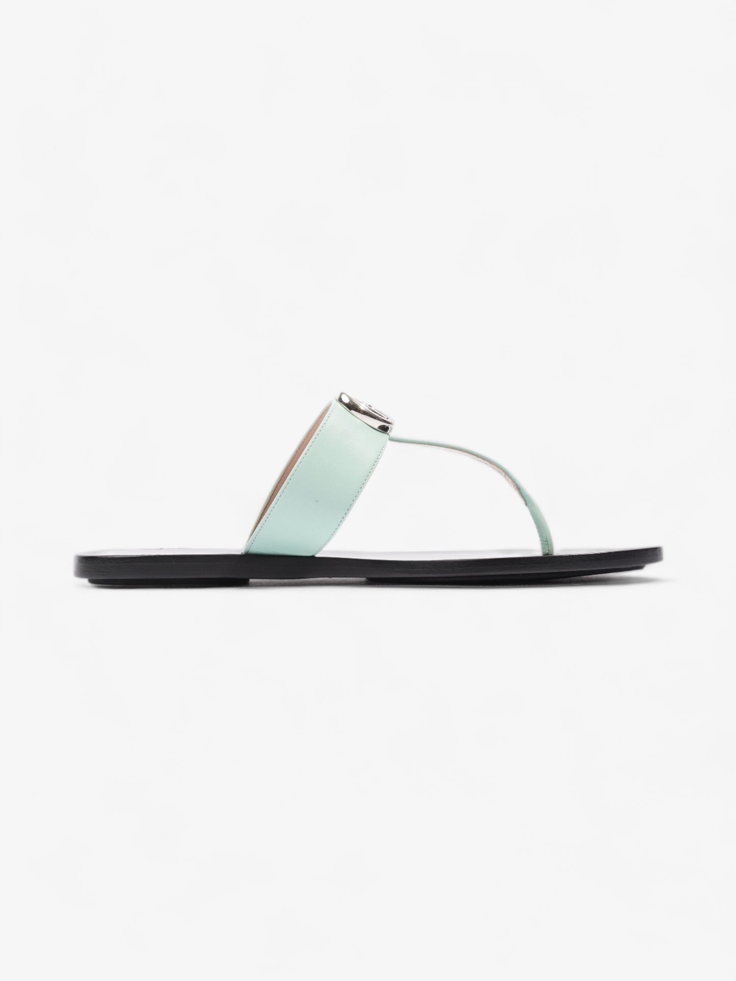 Gucci GG Marmont Thong Sandals Turquoise / Black Calfskin Leather EU 39.5 UK 6.5