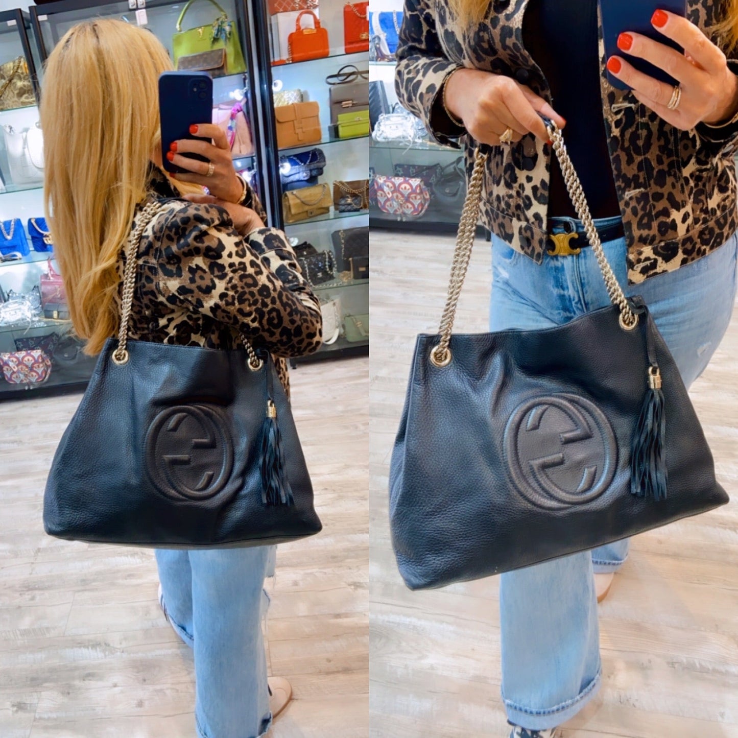 GUCCI GRAINED LEATHER LARGE SOHO CHAIN BAG