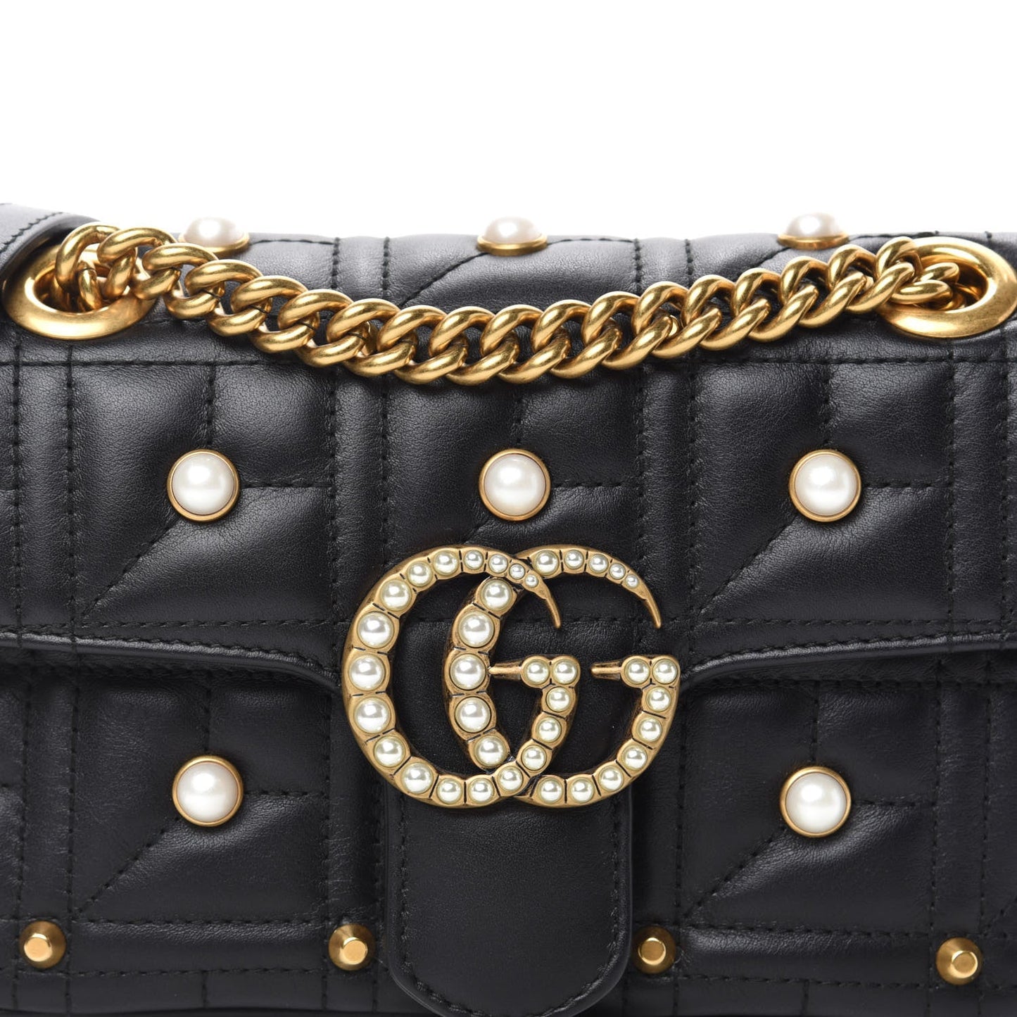 GUCCI GG MARMONT MATELASSE FAUX PEARL STUDDED MINI BAG