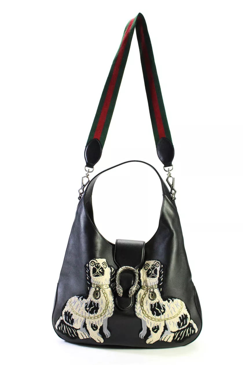 GUCCI CALFSKIN KING CHARLES SPANIEL DOGS EMBROIDERED LARGE DIONYSUS HOBO