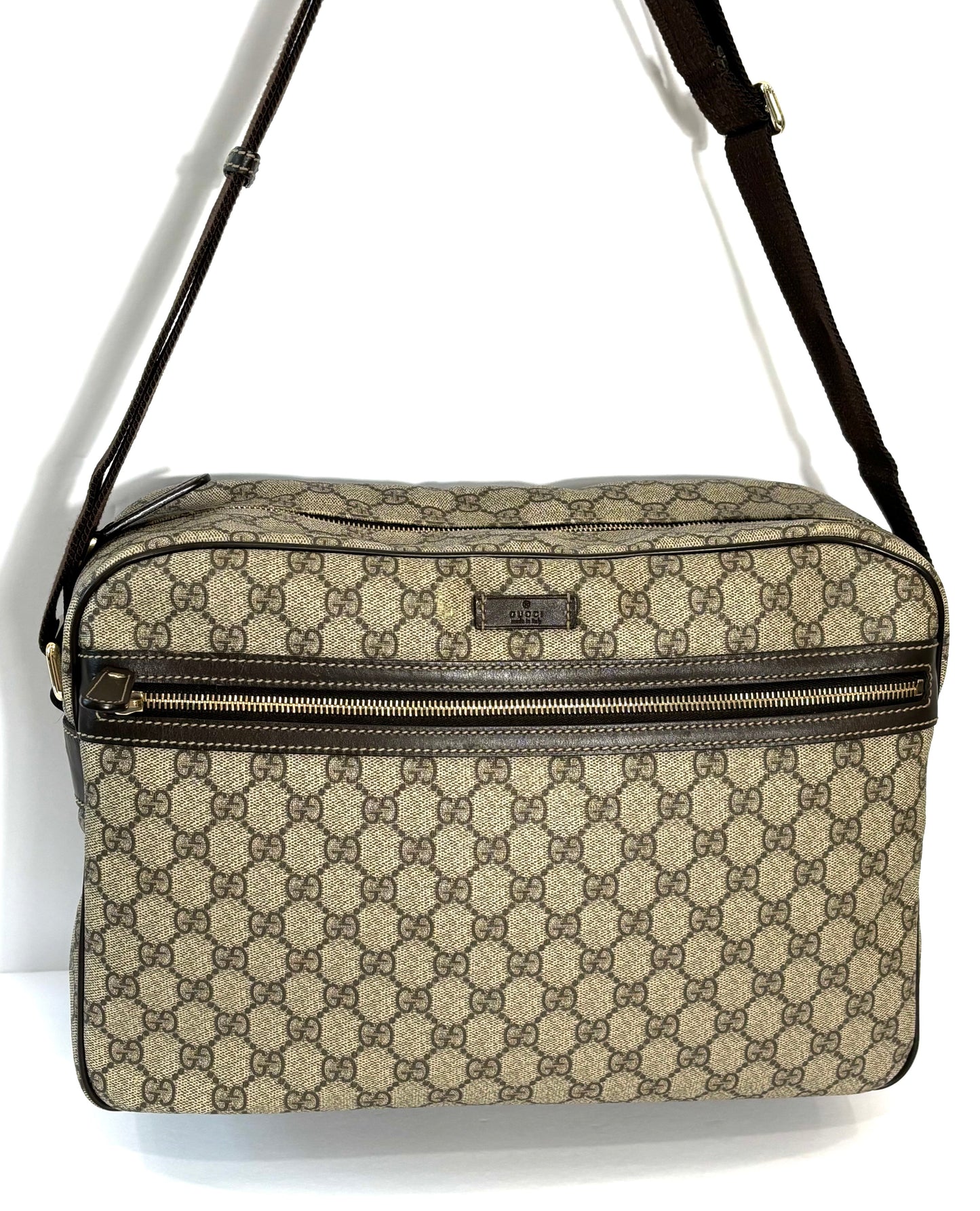 GUCCI GG PLUS MONOGRAM COATED CANVAS MESSENGER BAG
