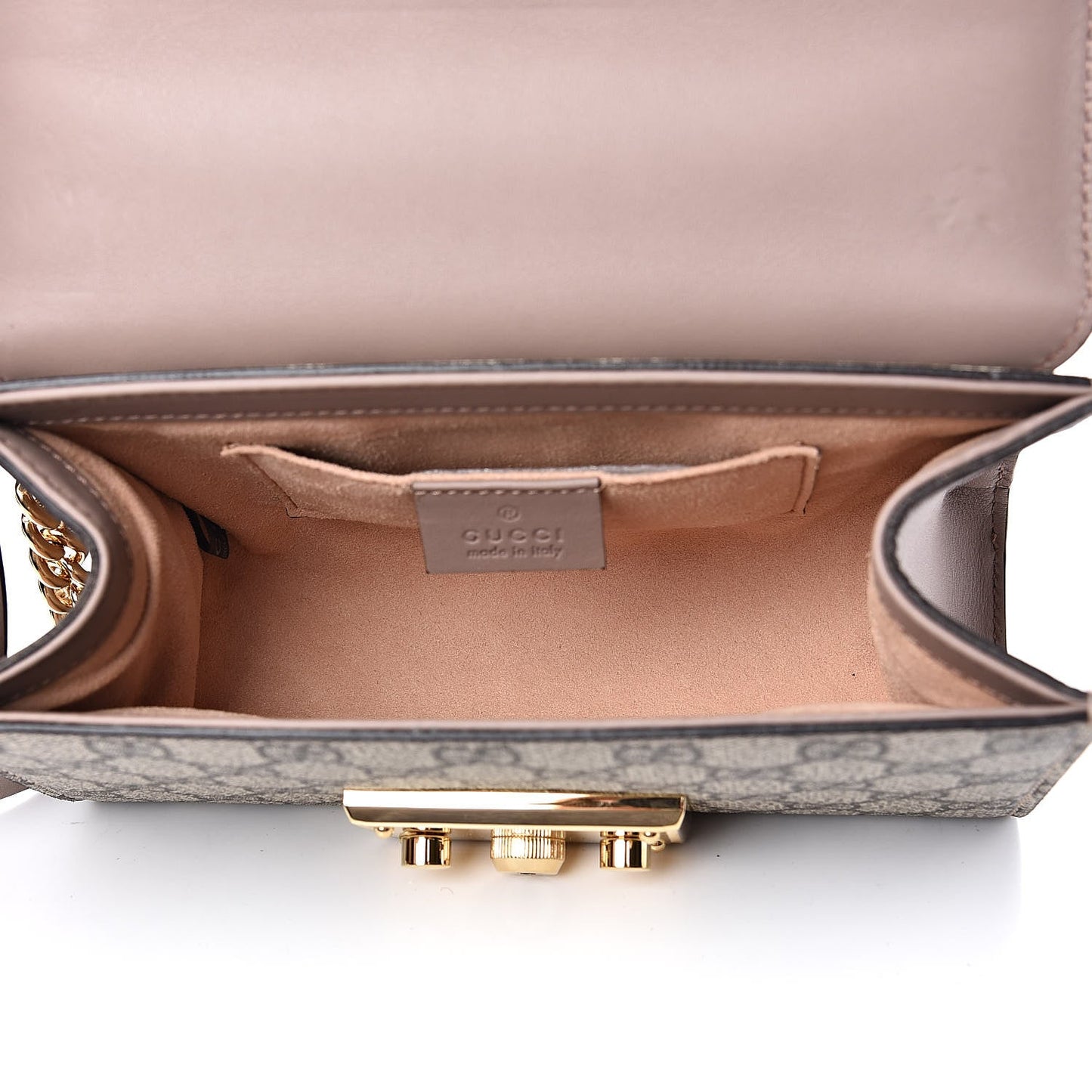 GUCCI GG SUPREME MONOGRAM STUDDED SMALL PADLOCK SHOULDER BAG