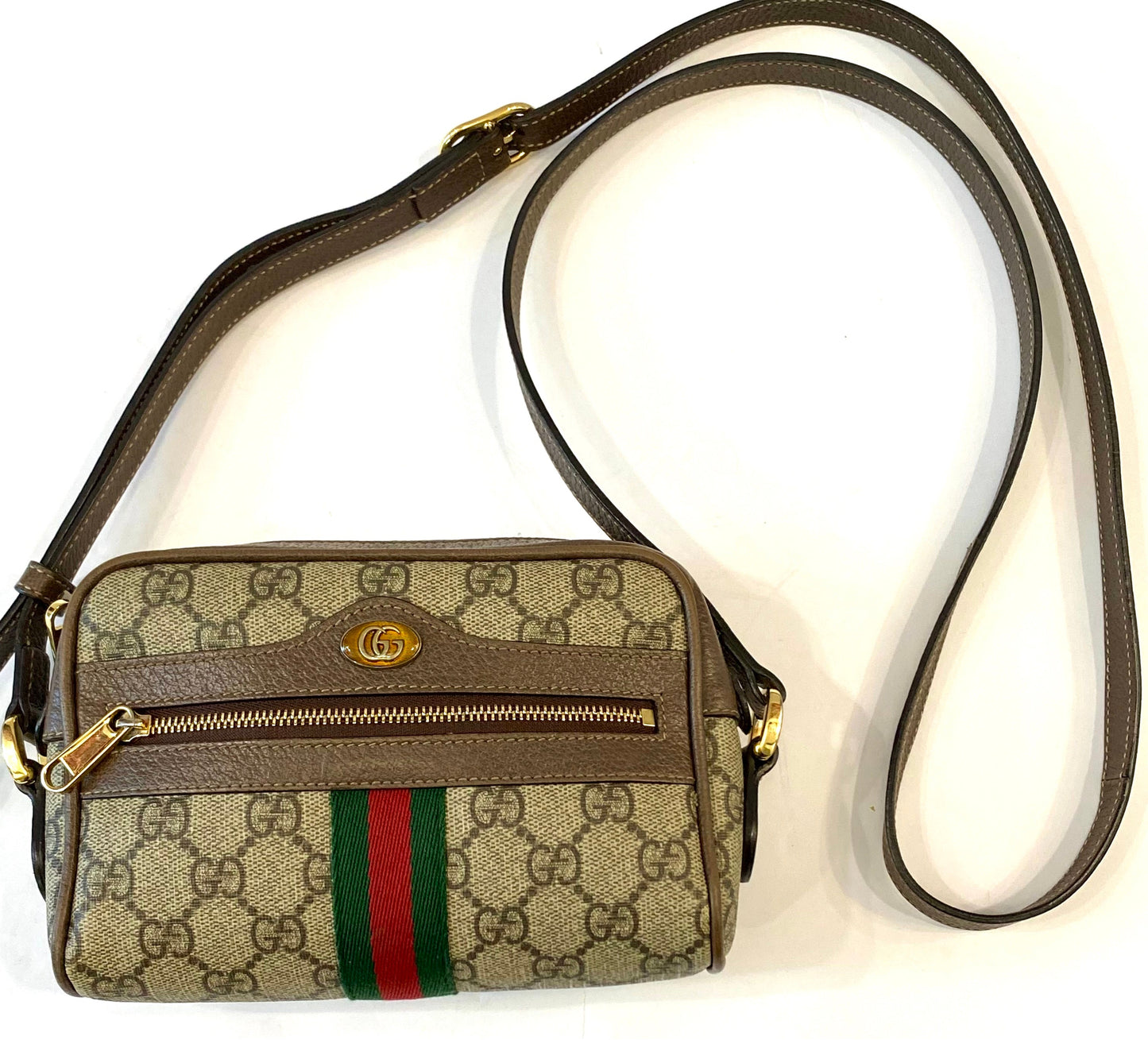 GUCCI GG SUPREME MONOGRAM WEB MINI OPHIDIA CROSSBODY