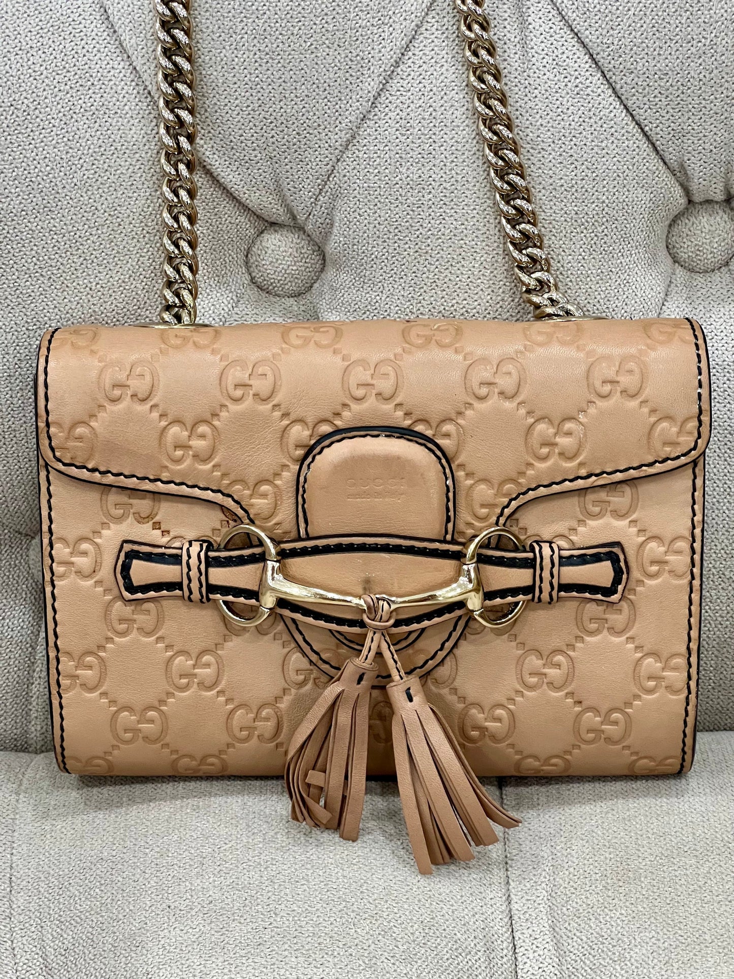 GUCCI GUCCISSIMA LEATHER MINI EMILY CHAIN CROSSBODY BAG
