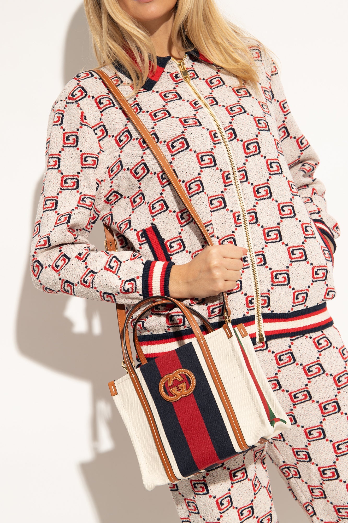 GUCCI INTERLOCKING G WEB MINI TOTE BAG