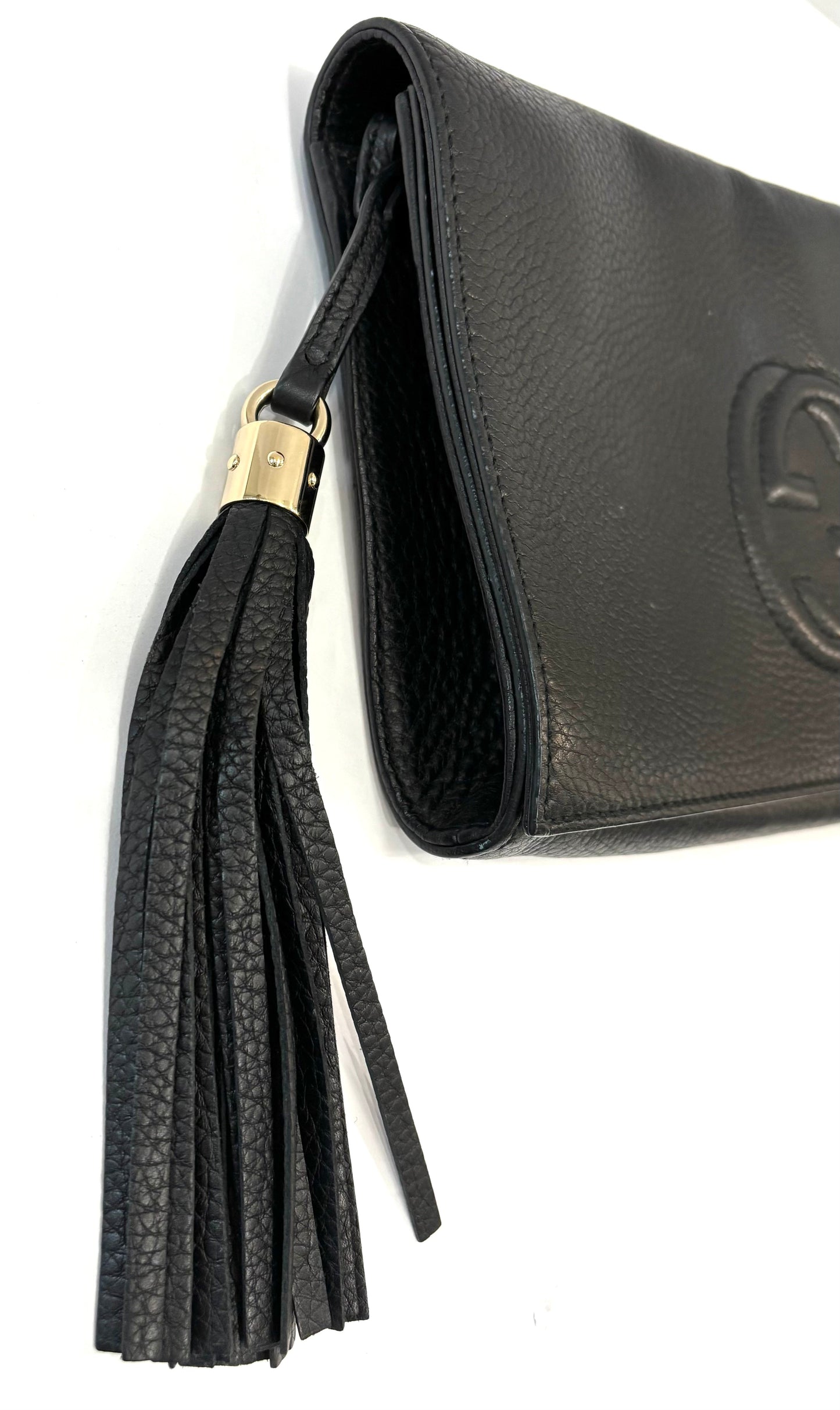 GUCCI PEBBLED CALFSKIN LEATHER MEDIUM SOHO CLUTCH BAG