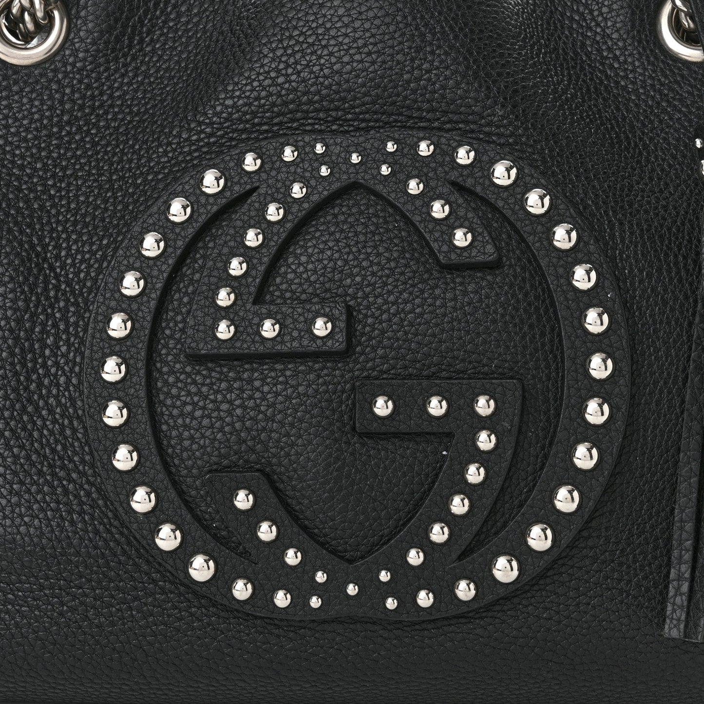 GUCCI PEBBLED CALFSKIN LEATHER STUDDED MEDIUM SOHO BAG