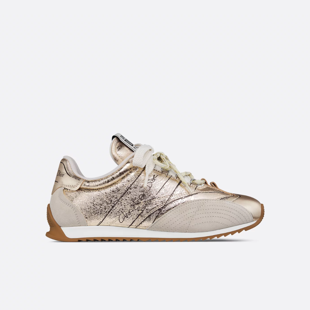 Gold-Tone Crinkled Lambskin and Laminated Calfskin D-Sketch Sneaker Designer Sneakers for Men and Women