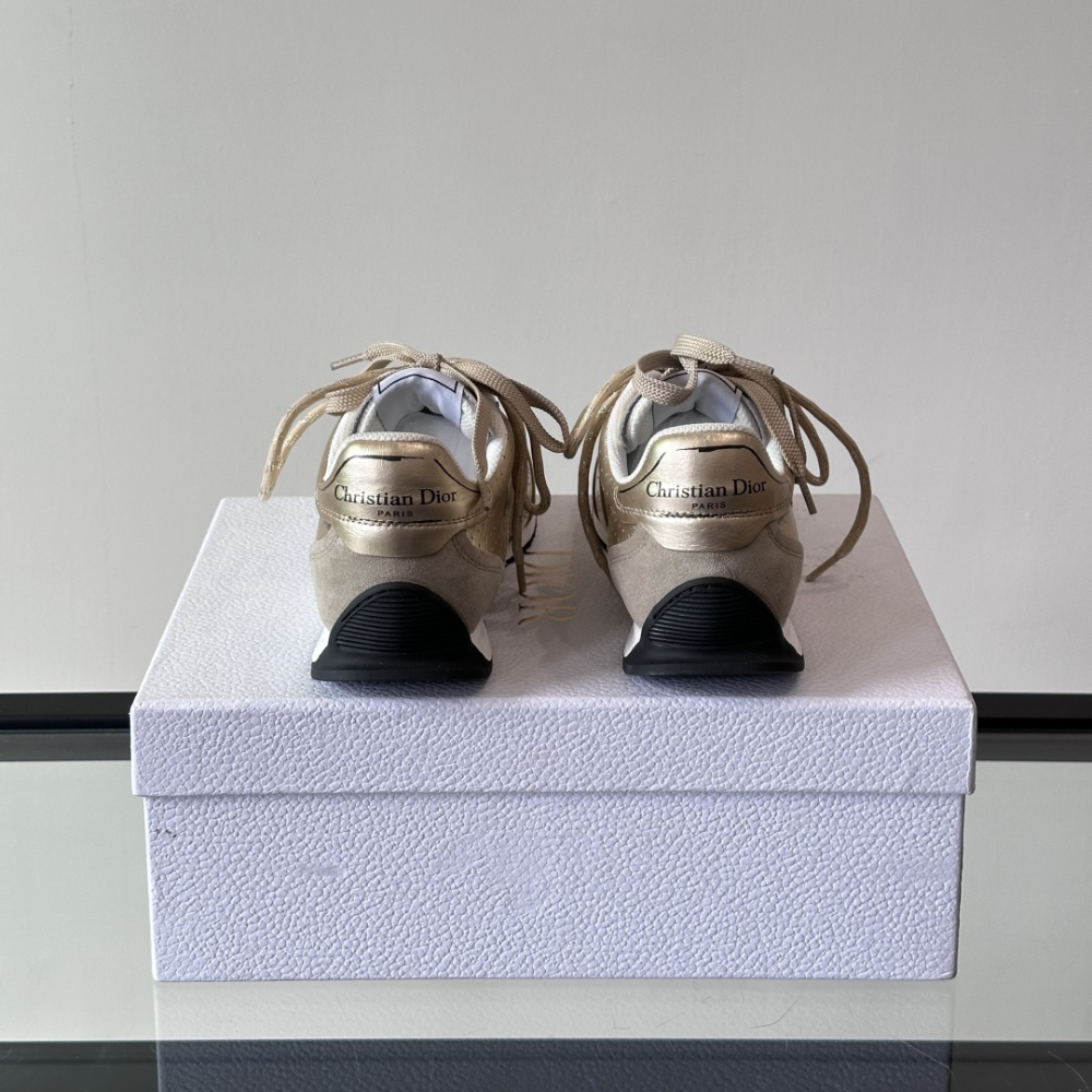 Gold-Tone Crinkled Lambskin and Laminated Calfskin D-Sketch Sneaker Designer Sneakers for Men and Women