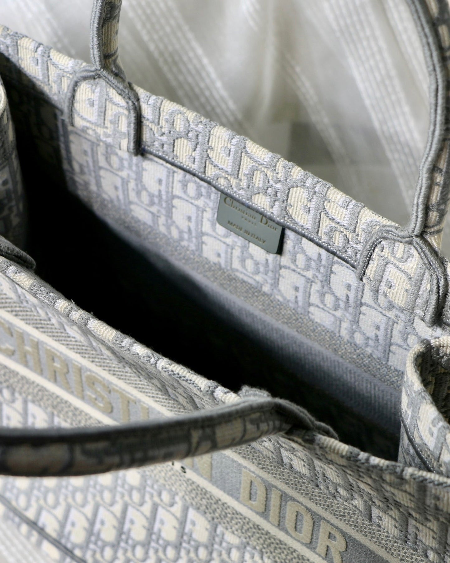 Gray Oblique Embroidery Dior Book Tote Tote Bag for Women