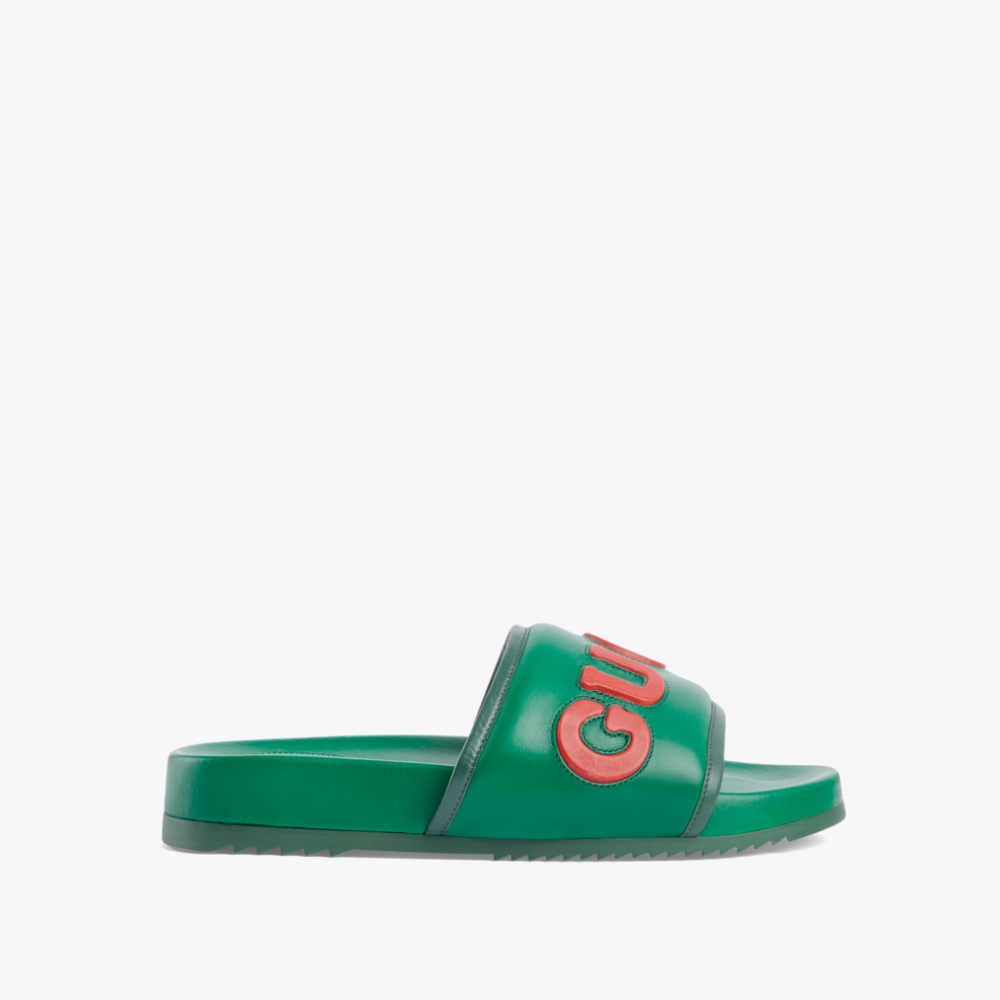Green Leather Slide Sandal Designer Slides & Sandals for Men