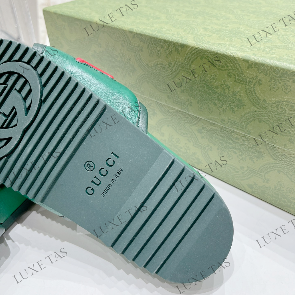 Green Leather Slide Sandal Designer Slides & Sandals for Men