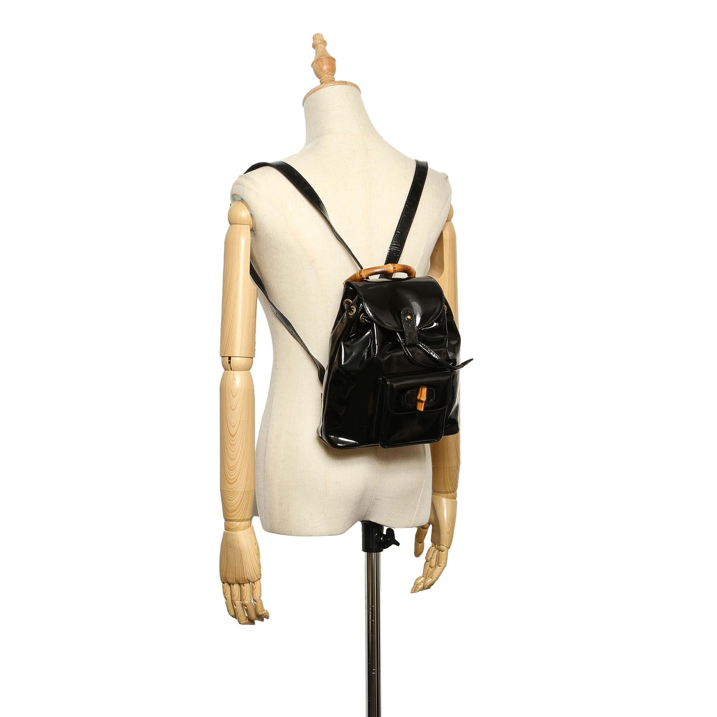 Gucci Bamboo Patent Leather Drawstring Backpack