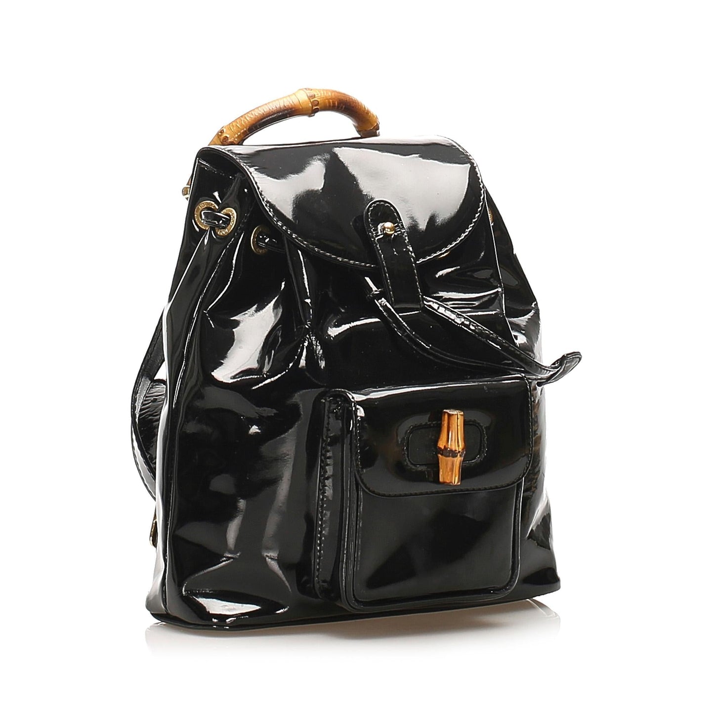 Gucci Bamboo Patent Leather Drawstring Backpack