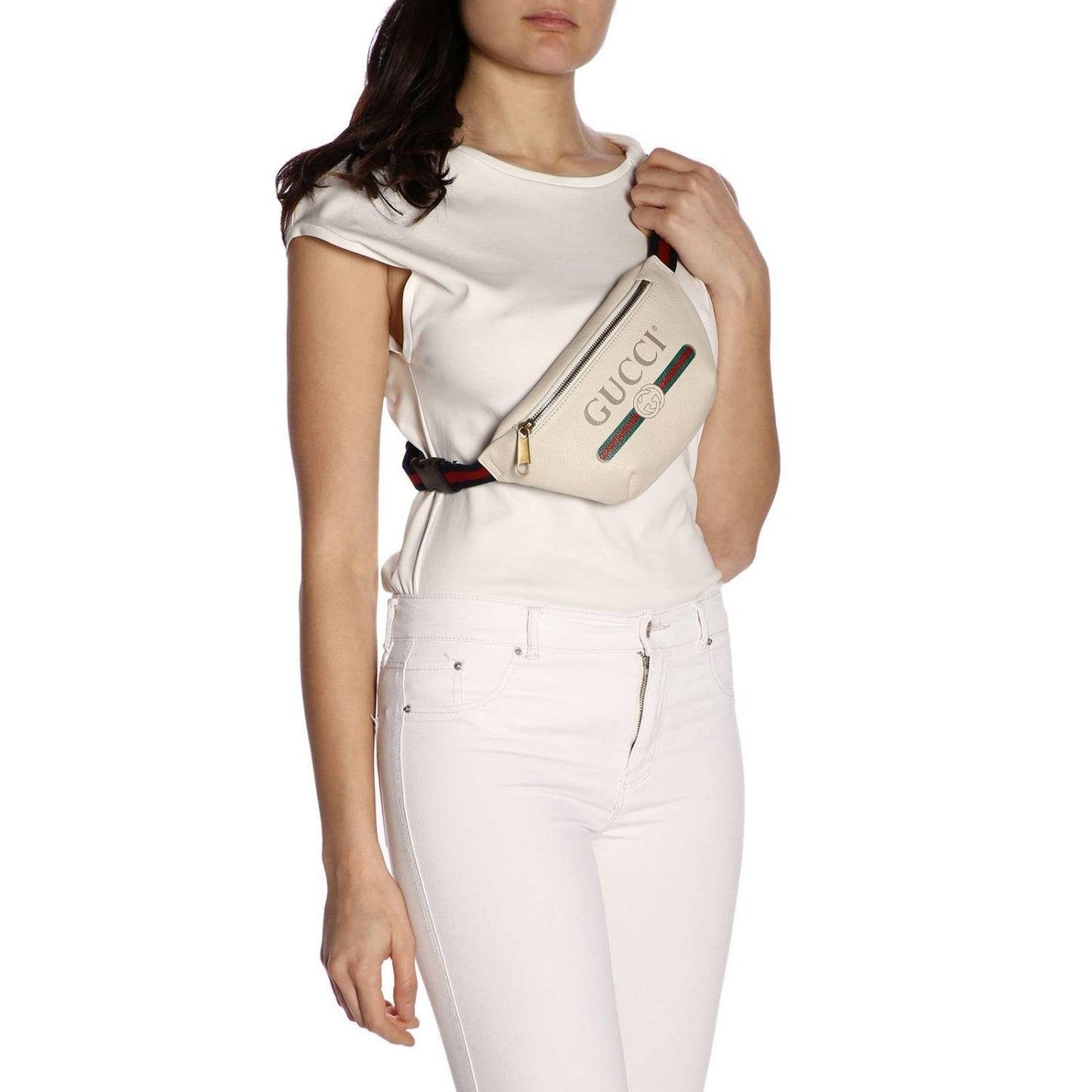 GUCCI GRAINED CALFSKIN LEATHER SMALL LOGO BELT BAG