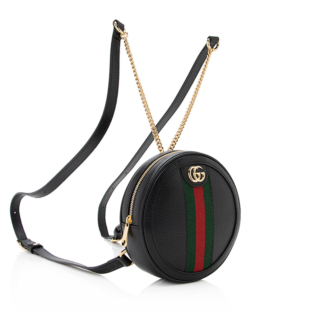 Gucci Leather Ophidia Round Mini Backpack