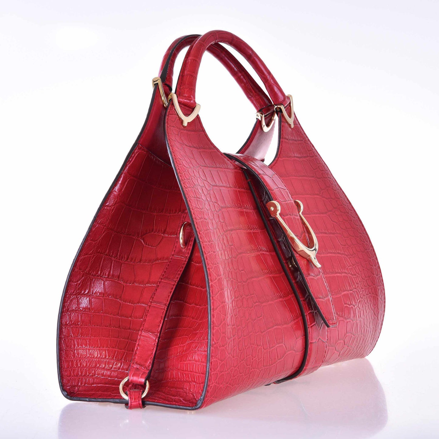Gucci Stirrup Red Crocodile Top Handle Bag