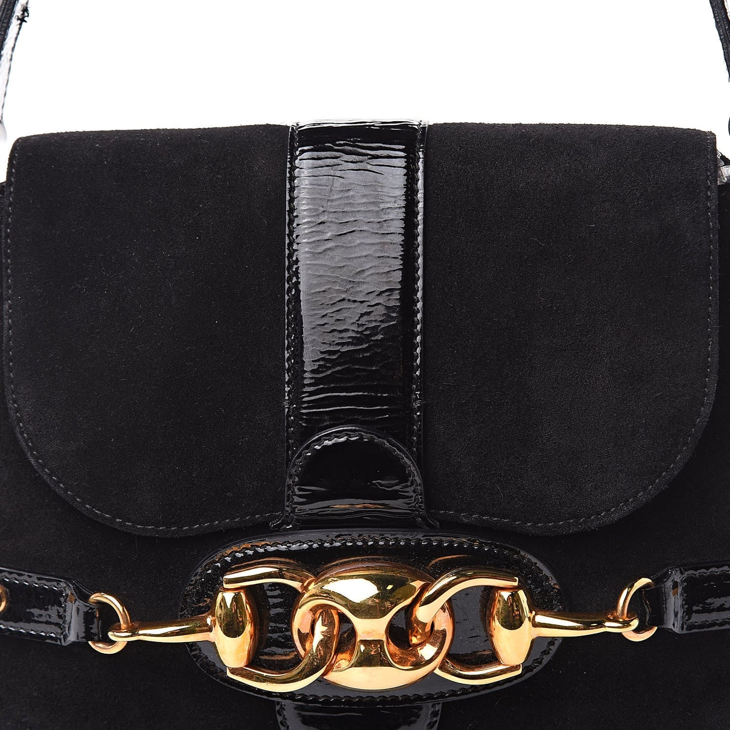 GUCCI Suede Wave Flap Bag Black