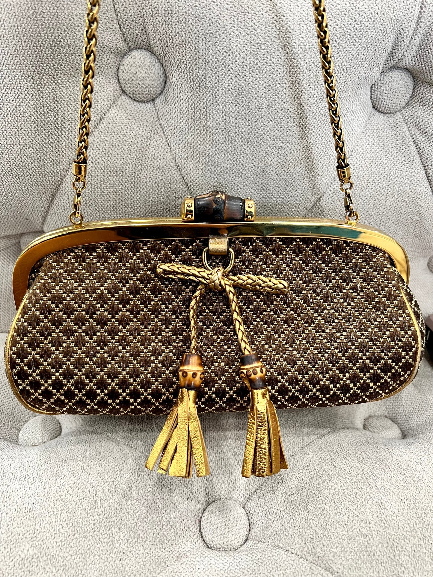 GUCCI VINTAGE GOLD BAMBOO CHAIN SHOULDER BAG