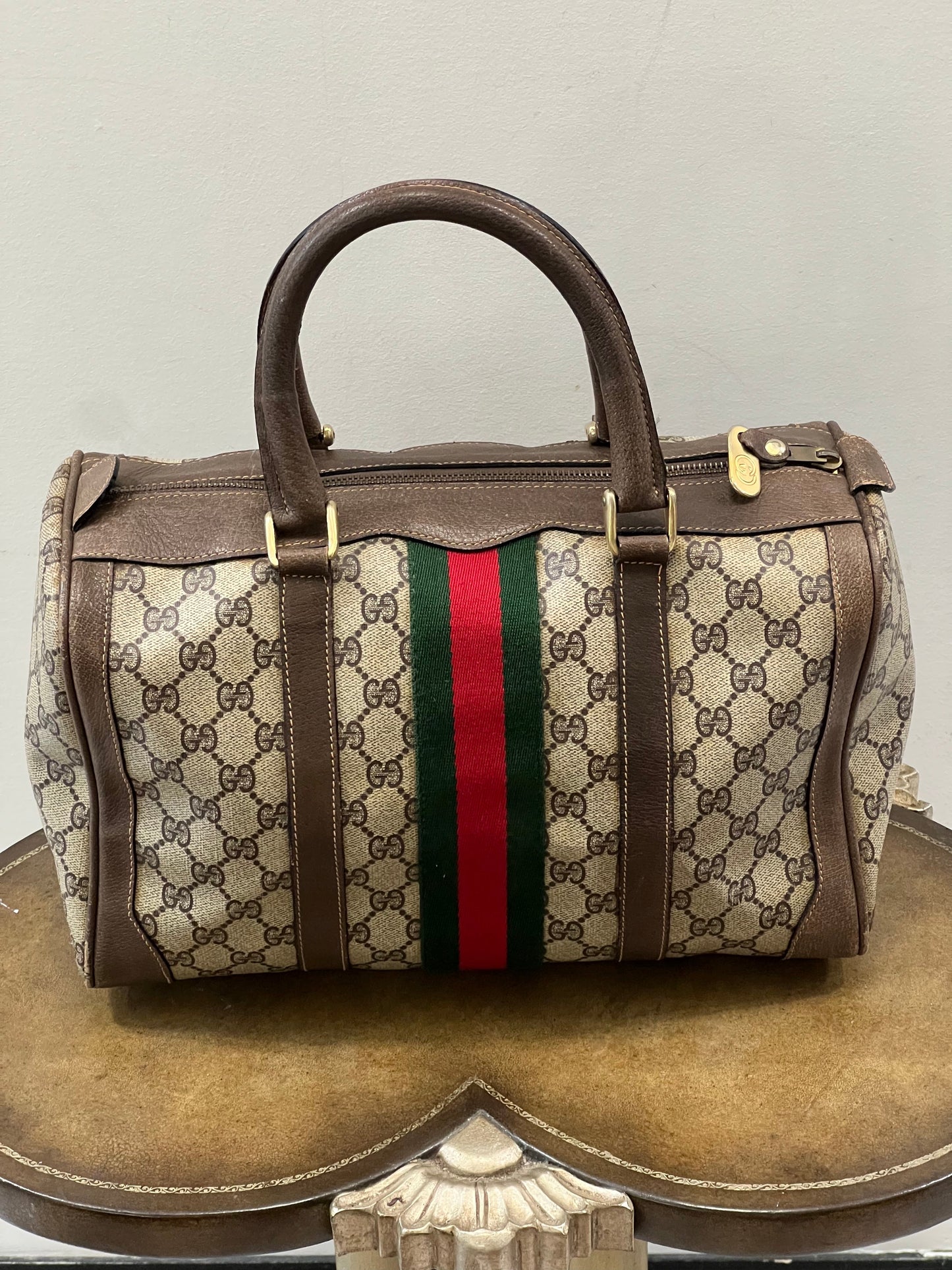 GUCCI GG SUPREME WEB VINTAGE BOSTON BAG