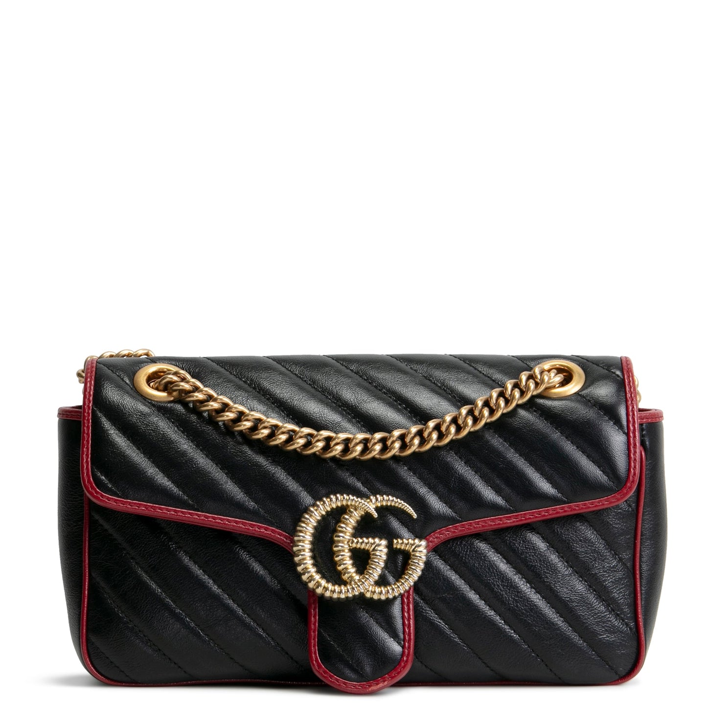 GUCCI Small Torchon GG Marmont Shoulder Bag- Black/Romantic Cherry