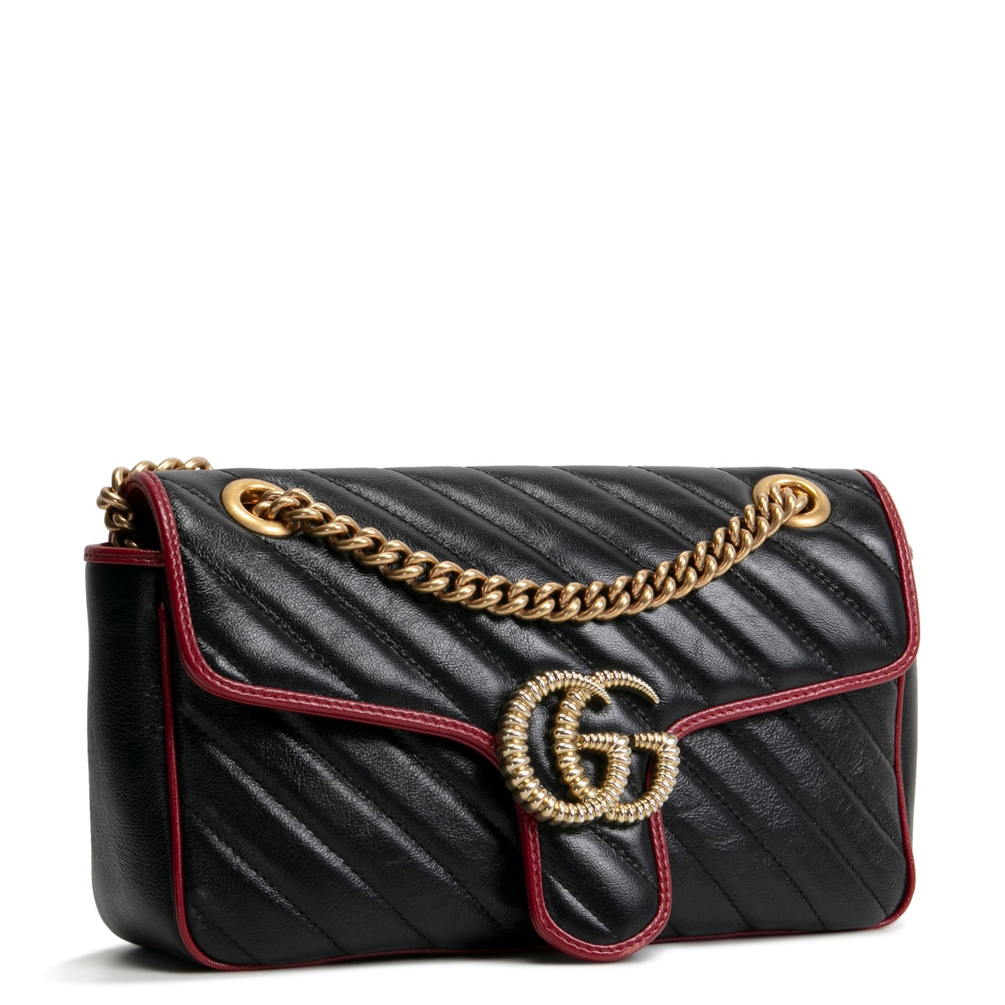 GUCCI Small Torchon GG Marmont Shoulder Bag- Black/Romantic Cherry